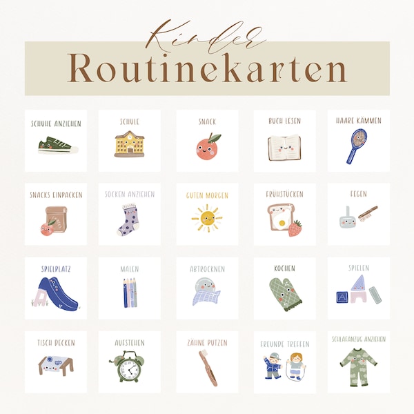 Montessori Routine Karten, schöner Wochenplan Kinder, digitaler Planer, Tagesplan für Kinder, Tagesablauf