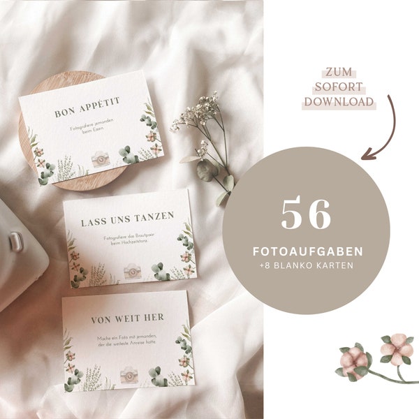 Beautiful wedding game, 56 photo tasks for wedding with eucalyptus