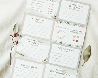 Wedding cards to fill out as a guest book alternative, question cards, DIY wedding idea, self-printing