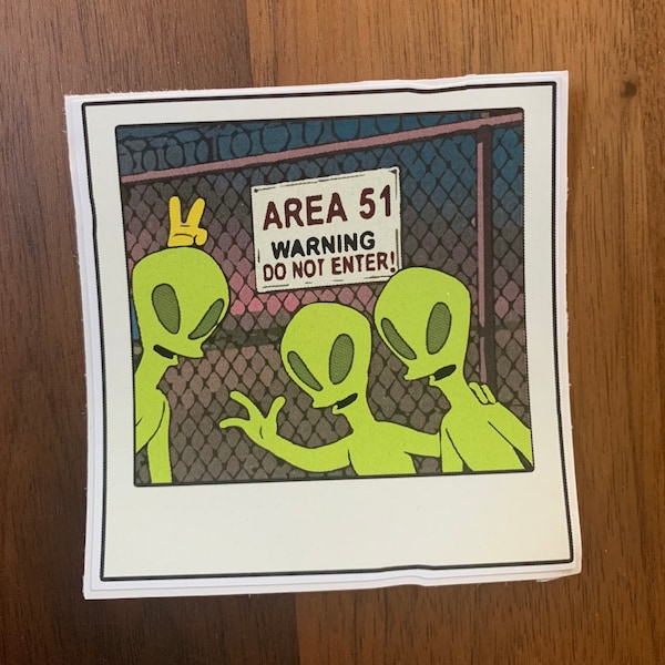 Area 51 Aliens On Vacay Polaroid Vinyl Matte Sticker Waterproof for flasks, laptops, cars