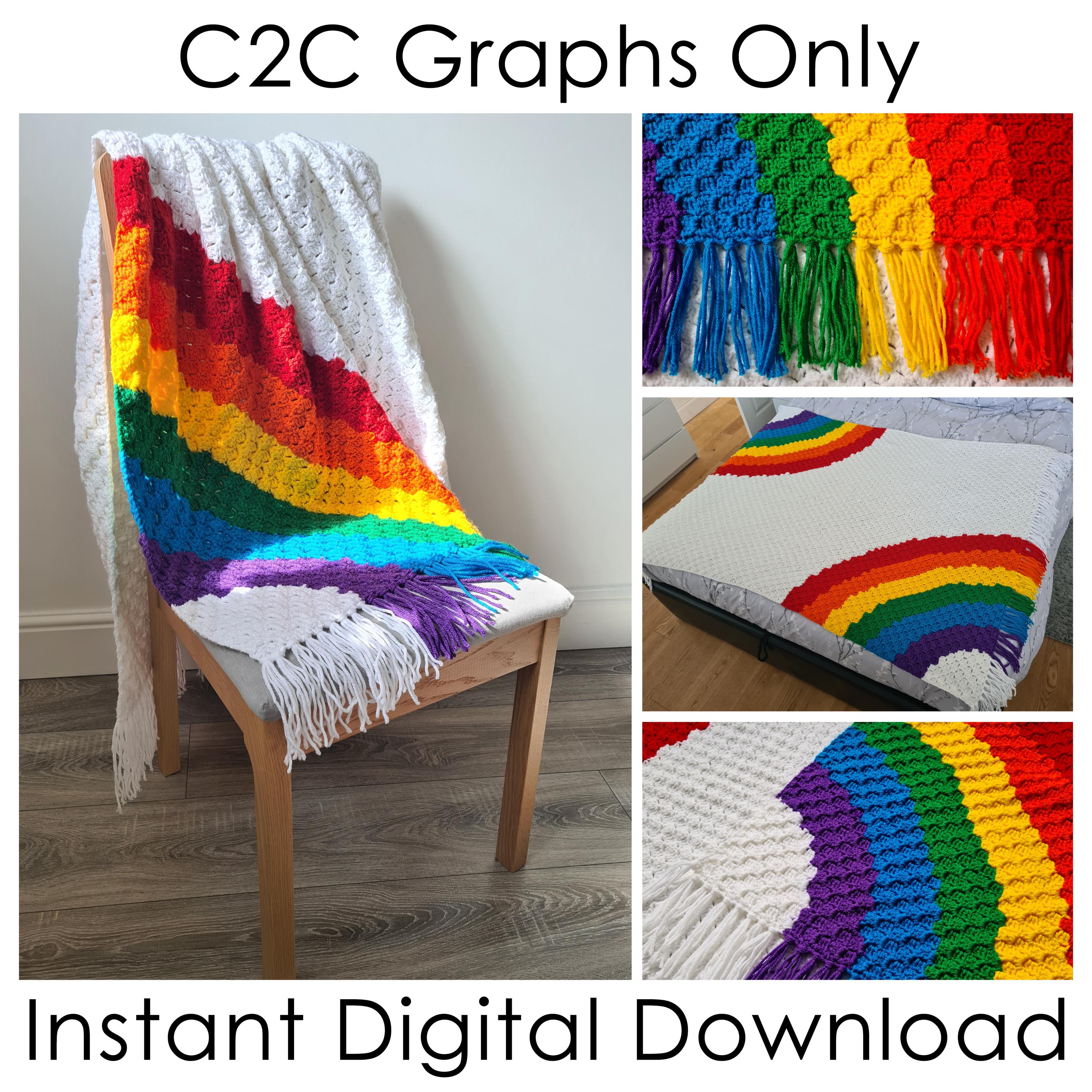 30 Rainbow Blanket Crochet Patterns to Brighten Baby Rooms, Throws, and Gift Giving 20 Double Rainbow C2C Blanket Pattern
