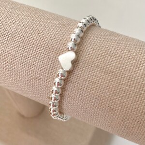 Silver Beaded Stacking Bracelet with Heart Charm