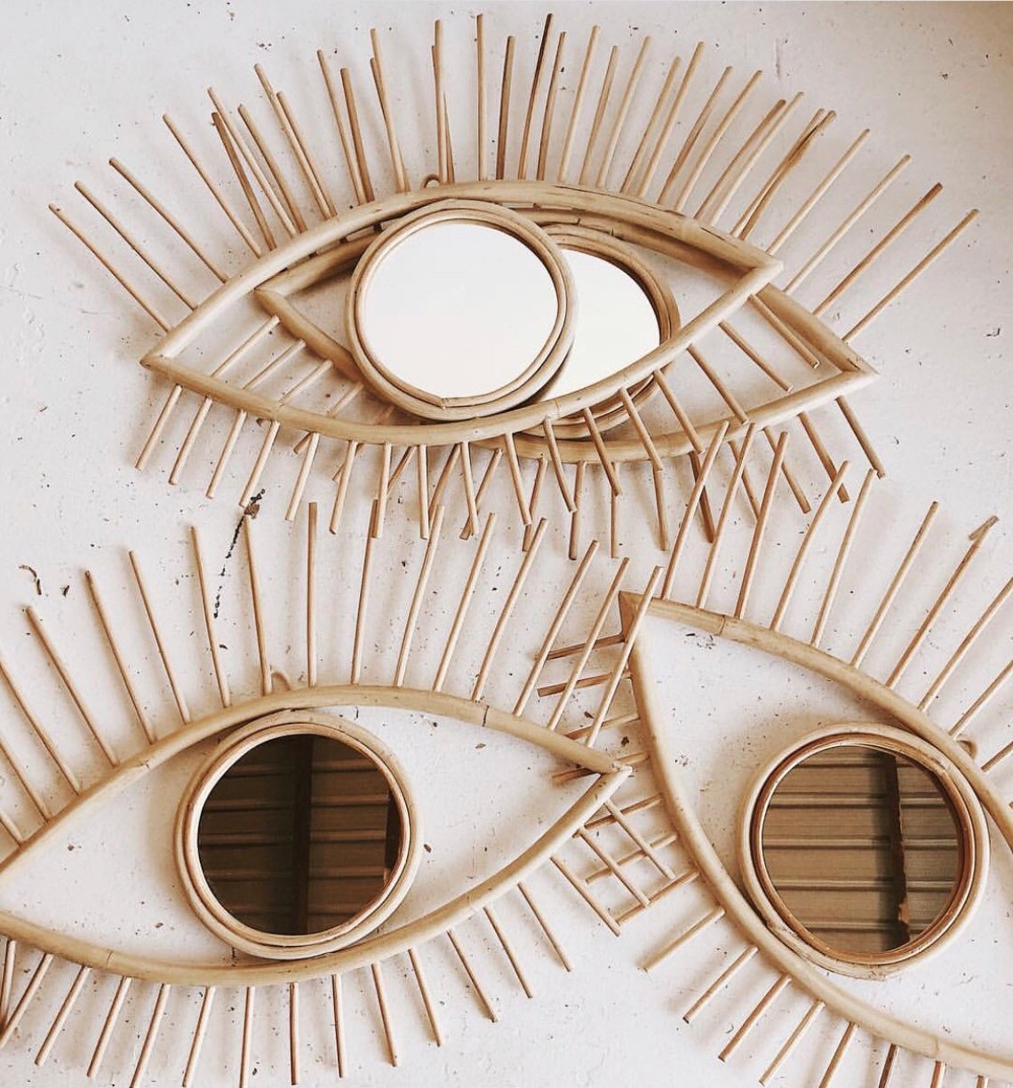 Handmade Rattan Eye Mirror Natural Etsy