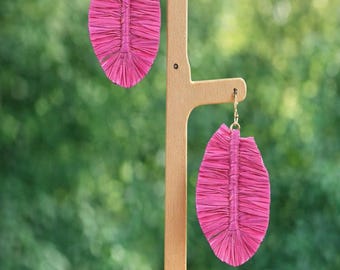 Hebrew Raffia Leaf Drop Earrings: YASHARAHLA Jewelry