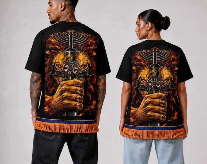 Featured listing image: Hebrew Israelite Saber 2.0 Waffle Drop Shoulder T-Shirt: Judaica Apparel