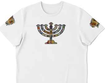 Hebrew Israelite Soft-Teez Digital Stitched Menorah Super Soft T-shirts Gift For Judaica apparel