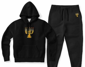 Hebrew Israelite Men's & Women's Golden Menorah Premium Hoodie Sweat Suit