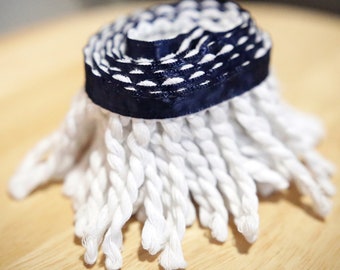 Premium 100% Soft COTTON Polar White Bullion Fringe with Navy Border of Blue - israelite fringes for sale Soft Cotton