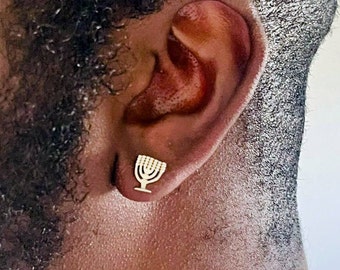 Sterling Silver 7 Branch Menorah Stud Earrings: Jewish Jewelry