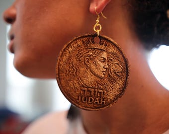 Hebrew Israelite Judah 3D Engraved/Single Sided Israel Earrings Gift For Her Jewelry
