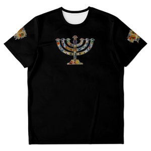 Hebrew Israelite Soft-Teez Digital Stitched Menorah Super Soft T-shirts Gift For Judaica apparel