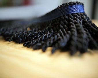 Black Fringe With Navy Blue Ribbon israelite fringes for sale