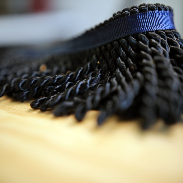 Black Fringe With Navy Blue Ribbon israelite fringes for sale