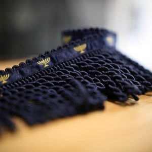 Premium Navy Bullion Fringe – Blue Border, Judaica Apparel
