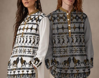 Hebrew Israelite Tribal Print Long Shirt - Black & Gold