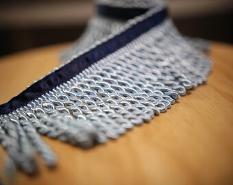 Premium NC Baby Blue Bullion Fringe with Navy Border of Blue - Your Key to a Spiritually Empowered Life