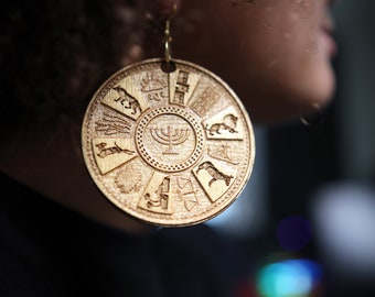 Hebrew Israelite 12 Tribes of YASHARAHLA/Premium BRASS BULLION Israel Earrings Gift For Her Jewelry