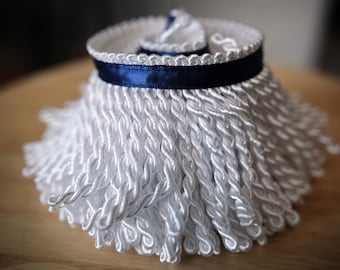 Premium White Bullion Fringe with Navy Border of Blue - israelite fringes for sale