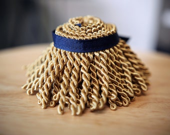 Premium Gold Bullion Fringe with Navy Border of Blue - israelite fringes for sale