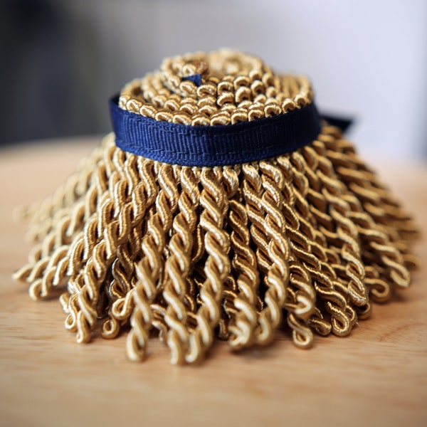 Premium Gold Bullion Fringe with Navy Border of Blue - israelite fringes for sale