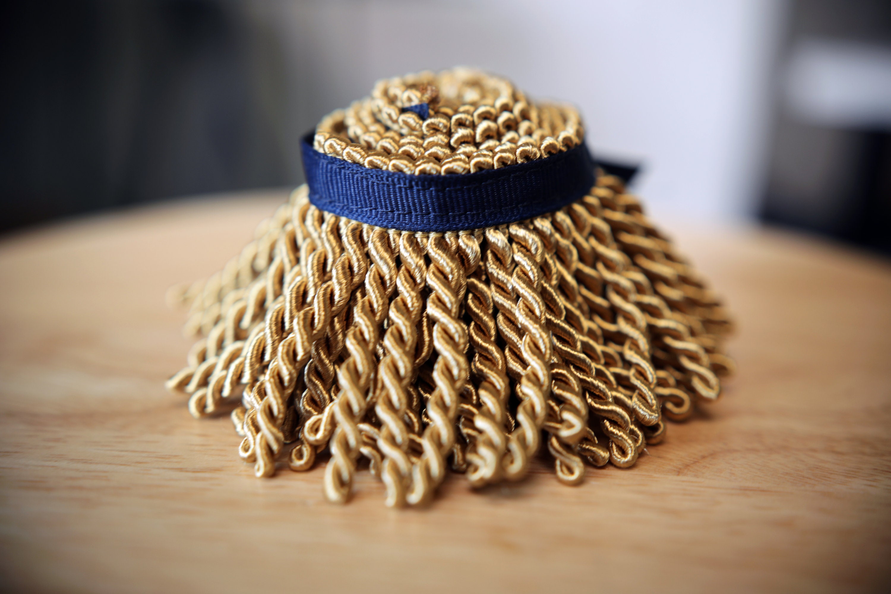Premium Gold Bullion Fringe with Navy Border of Blue israelite