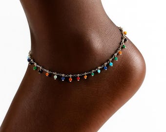 Multi Color Beaded Anklet Bracelet: Gift For Her Jewelry