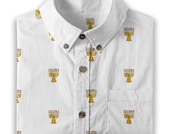 Menorah Men's Breathable Bamboo Cotton Shirt Judaica apparel