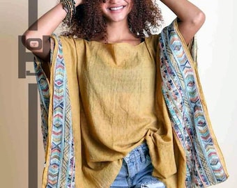 Hebrew Israelite Ahchwath Sister Women's Embroidered Native Kimono Sleeve Top Judaica apparel