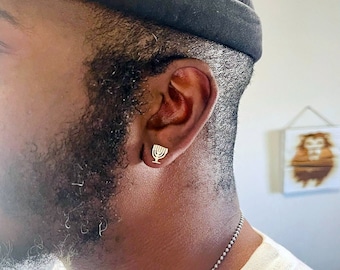 Sterling Silver 7 Branch Menorah Stud Earrings: Jewish Jewelry