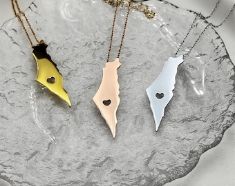 Map of Israel Necklace with Heart Cutout: Gift For Her Jewelry