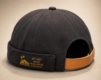 Hebrew Israelite HOJC Black Docker Cap/Hat w/Leather Adjustable Strap Judaica apparel