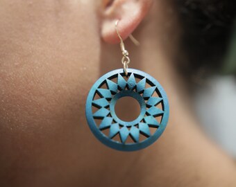 Hebrew Israelite Teal Walnut Starburst Earrings Gift For Her Jewelry