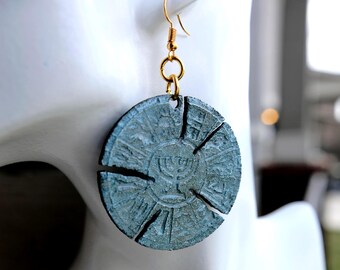 Ancient Relics of Israel Wood Earrings – 12 Tribes Walnut Sphere Jewelry | Biblical Israel Gift for Her | Rustic Earthy Statement Earrings