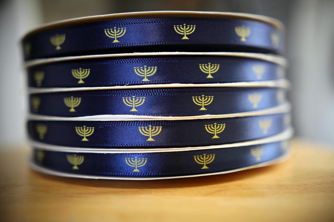 Satin Navy Ribbon: Blue Menorah Print Judaica Apparel Border - Etsy
