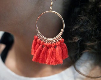 Hebrew Israelite Hand Made "Fringed" Loop Circle Drop Earrings Gift For Her Jewelry