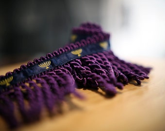 Rare Premium Royal Purple Bullion Fringe with Navy Border of Blue - israelite fringes for sale