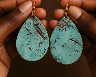 Hebrew Israelite 12 Tribes Earrings: Leather Teardrop in Turquoise Metallic Jewelry