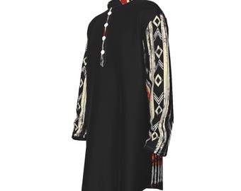 Hebrew Israelite Men's Tribal All-Over Print Men's Stand-up Collar Long Shirt For Feast Days New Moon Shabbat