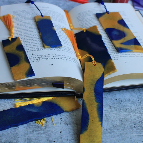 Epoxy Resin Bookmarks, Mica Powder Swirl Bookmarks, Gold and Blue, Silver and Burgundy