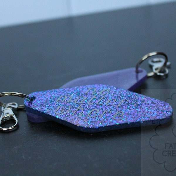 No Matter Where Resin Motel Key Keychains/ Lavender Keychains/ Glitter Keychains/ Motel Key