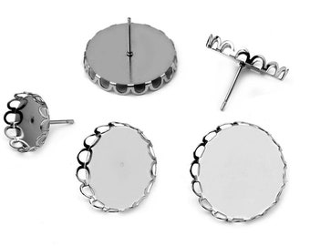 20pcs 12 14 16 18 20mm Stainless Steel Earring Studs,Earrings Blank/Base,Fit 12mm-20mm Glass Cabochons,Buttons;Earring Bezels