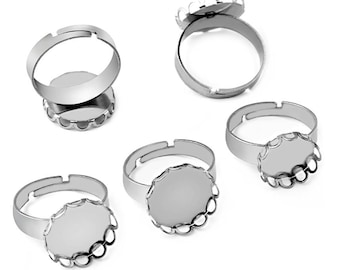 20pcs Stainless Steel Ring Blank Base Fit 12 14 15 16 18 20 25mm Glass Cabochons Tray Diy Jewelry Making Adjustable Ring Finding