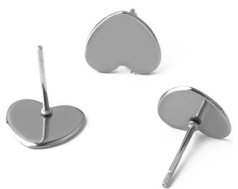 Stainless Steel Heart Earrings Flat Blank Base Tray Fit 10mm Jewelry Findings Components Accessories Wholesale