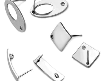 20pcs Polygonal Stainless Steel Earring Stud Ear Post Nails Flat Earring Pad Base Posts Diy Earring Jewelry Findings makings