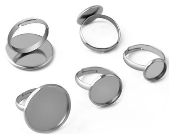 20pcs Stainless Steel Finger Ring, Adjustable Ring Blanks, Stainless Steel Ring Base, Rings For Women, Hypoallergenic Cabochon Ring