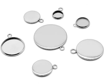 20pcs 12mm Stainless Steel Pendant Trays-Blank Bezel Settings Base Round Circle DIY Photo Charm Jewelry Finding Supplies