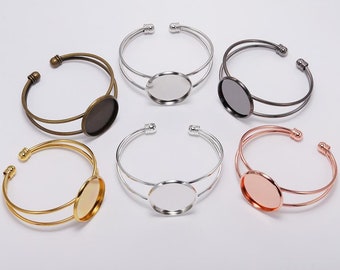 5pcs Cuff Bracelet Blank - Cuff Bezel Bangle - 20mm Round - Glass Cabochon Bracelet - Silver Brass Copper Gold Rose Gold Bracelet