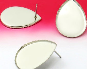 Örhänge i rostfritt stål - Droppformade örhängesstift - 50 st tomma örhängen - Hypoallergena örhängesstift - Bezel-örhängen