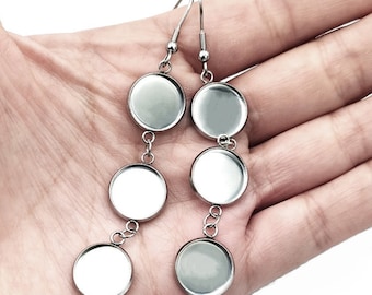 20pcs Stainless Steel Long 3 trays Bezel Earring Blanks 8 -25mm Earring Blanks Bezel earring Settings Base trays