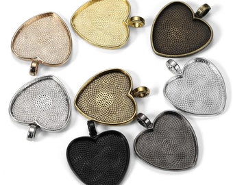 Pendant trays-Pendant blanks- 25mm Heart Pendant Tray Settings DIY heart Settings Blanks 25mm heart Pendant Blank Bezel Pendant Blanks